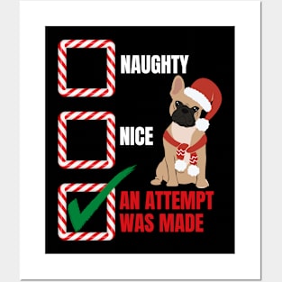 Naughty or Nice Christmas French Bull Dog Posters and Art